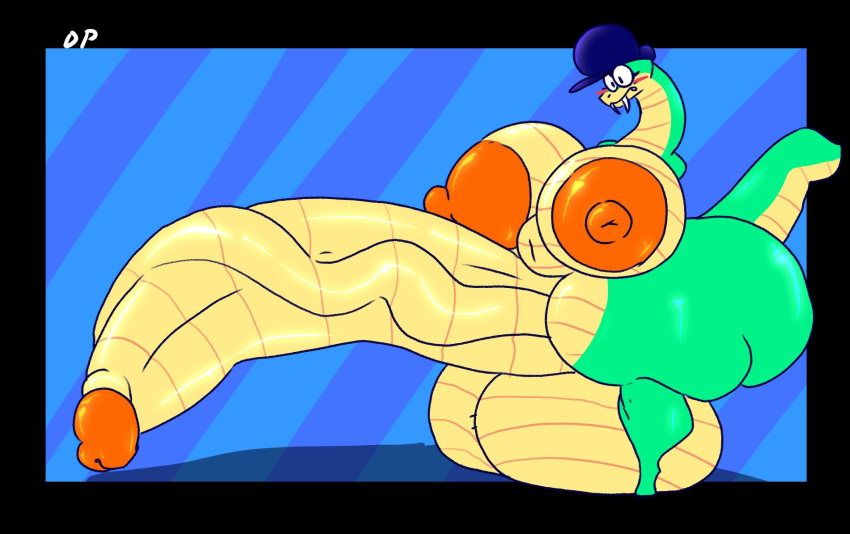 anthro balls big_balls big_breasts big_penis breasts female genitals hi_res huge_balls huge_breasts huge_penis hyper hyper_balls hyper_breasts hyper_genitalia hyper_penis lucy_swallows otterlythicc penis reptile scalie simple_background snake solo