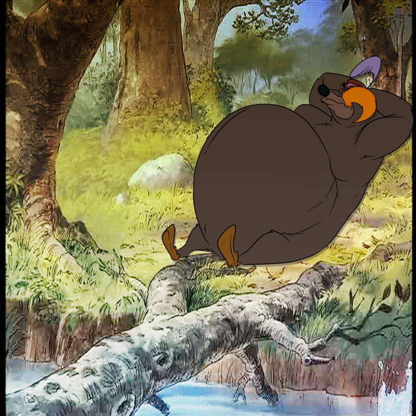 abdominal_bulge anthro belly canid canine canis disney duo eating forest fox hi_res huge_belly joesanchez lying male mammal obese obese_anthro obese_male on_back overweight overweight_anthro overweight_male plant predator/prey river robin_hood robin_hood_(disney) sheriff_of_nottingham struggling_prey swallowing tail tree vore wolf