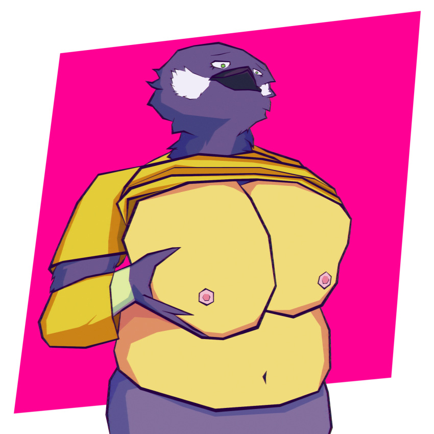 1:1 avian big_breasts bird breast_squish breasts clothed clothing exposed_breasts female great_tit hi_res holding_breast oscine passerine raised_clothing raised_shirt raised_topwear shirt shirt_up slightly_chubby slightly_chubby_female solo squish tit_(bird) topwear