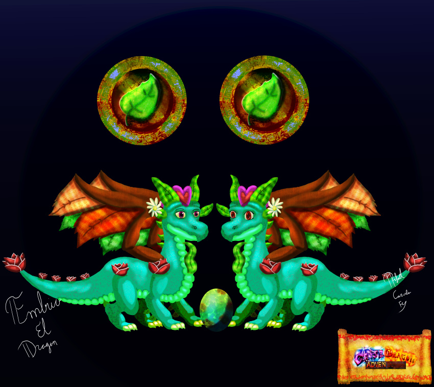 absurd_res dragon duo egg embrioeldragon female feral hi_res male plant tail wings