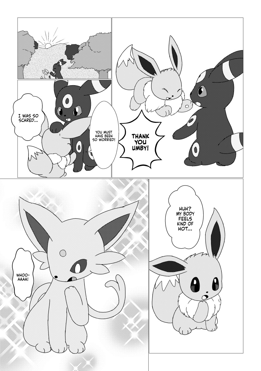 absurd_res ambiguous_gender black_and_white comic dialogue dipstick_tail dokuase duo ear_markings eevee eeveelution english_text espeon evolution_(transformation) eyes_closed facial_markings feral forehead_markings forked_tail fur generation_1_pokemon generation_2_pokemon greyscale hard_translated head_markings head_pat hi_res jumping leg_markings markings monochrome multicolored_body multicolored_fur neck_tuft nintendo plant pointy_speech_bubble pokemon pokemon_(species) ring_(marking) simple_background sitting sitting_on_ground smile speech_bubble standing sunrise surprise tail tail_markings text transformation translated tree tuft two_tone_body two_tone_fur umbreon unusual_anatomy unusual_tail white_background