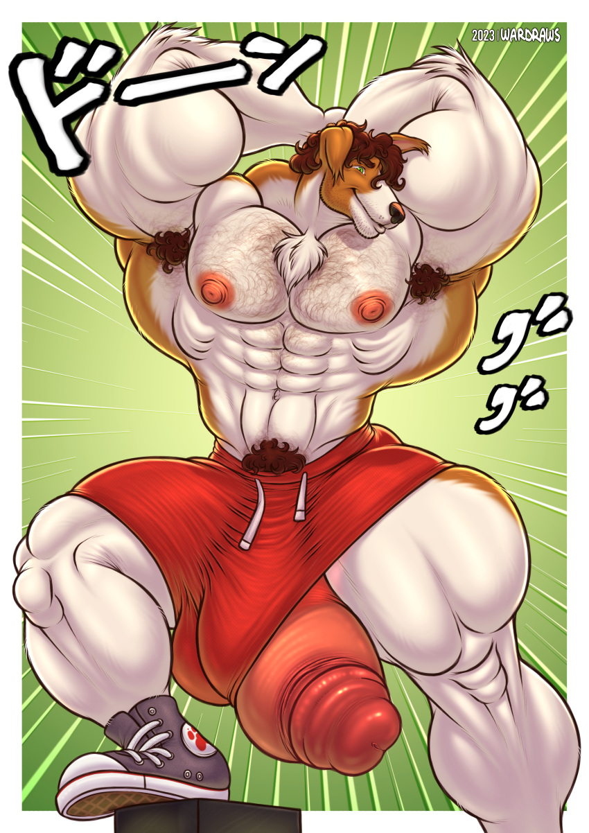 abs absurd_res anthro areola armpit_hair big_muscles big_penis biped body_hair canid canine canis chest_hair domestic_dog genitals glans hair hi_res huge_muscles huge_penis humanoid_genitalia humanoid_penis hyper hyper_genitalia hyper_muscles hyper_penis male mammal muscular nipples pecs penis pubes solo wardraws