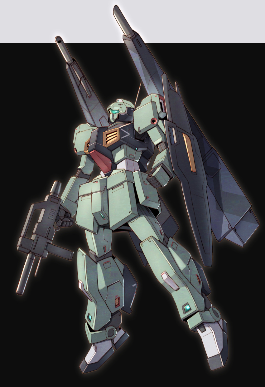 absurdres arm_shield arms_at_sides assault_visor beam_gun clenched_hand commentary energy_gun floating full_body gun gundam highres holding holding_gun holding_weapon mecha mobile_suit nemo_(mobile_suit) radio_antenna robot takahashi_masaki weapon zeta_gundam