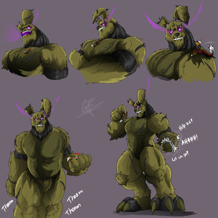&lt;3 1:1 2023 animatronic anthro barazoku between_pecs biceps biped blush breath carrying_another carrying_partner crotch_tuft digital_media_(artwork) dragon extreme_size_difference featureless_crotch five_nights_at_freddy's five_nights_at_freddy's_3 fur green_body green_fur grey_background grilder123 grilder_(character) group hi_res human lagomorph leporid machine macro male male/male mammal muscular muscular_anthro muscular_male muscular_thighs onomatopoeia open_mouth open_smile pecs purple_eyes quads rabbit robot scar scared scottgames simple_background size_difference smile sound_effects springtrap_(fnaf) standing tail tail_motion tailwag teeth text thick_thighs tongue tongue_out tuft