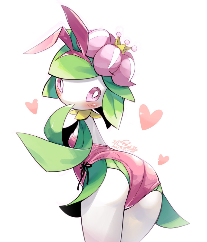 &lt;3 2023 alternate_version_at_source blush bunny_costume butt butt_pose clothing costume cotora crown elemental_creature elemental_humanoid fake_ears fake_rabbit_ears female flora_fauna flower_(anatomy) generation_5_pokemon hand_to_face headgear hi_res humanoid leaf leaf_arms leaf_hair legs_together lilligant looking_at_viewer looking_back mouthless nintendo not_furry one-piece_swimsuit pink_sclera plant plant_hair plant_humanoid pokemon pokemon_(species) portrait pose pseudo_clothing pseudo_hair simple_background solo standing swimwear three-quarter_portrait white_background