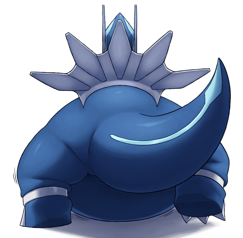 2022 3_toes absurd_res ambiguous_gender belly big_belly blue_body claws dialga digital_media_(artwork) emanata featureless_ass featureless_crotch feet feral generation_4_pokemon hi_res legendary_pokemon morbidly_obese morbidly_obese_ambiguous morbidly_obese_feral motion_lines nintendo nude obese obese_ambiguous obese_feral overweight overweight_ambiguous overweight_feral pokemon pokemon_(species) raised_tail rear_view secret_d_devil shaded simple_background solo tail thick_thighs toe_claws toes translated_description walking white_background