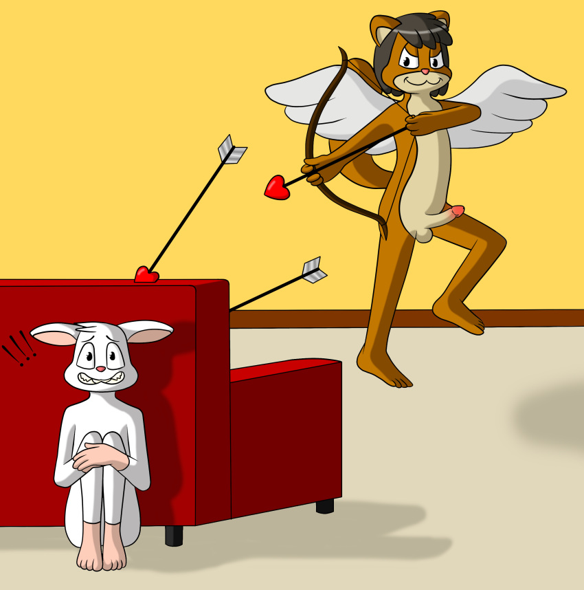 absurd_res anthro bunny_boy cupid cupid's_arrow duo hair hair_bun hi_res holidays kent_(charlesdragon) lagomorph leporid lucy_(lucyhaupdarsteller) lucyhaupdarsteller male male/male mammal meiko_(scottykat) mink mustelid musteline rabbit true_musteline valentine's valentine's_day