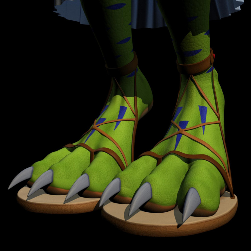 2020 3_toes 3d_(artwork) anthro black_background black_striped_body brown_clothing brown_footwear brown_sandals claws clothing digital_media_(artwork) digitigrade dragon fan_character feet female foot_focus footwear green_body green_feet green_scales hi_res marilyn_(wuffeet) sandals scales simple_background solo toe_claws toes white_claws wuffeet