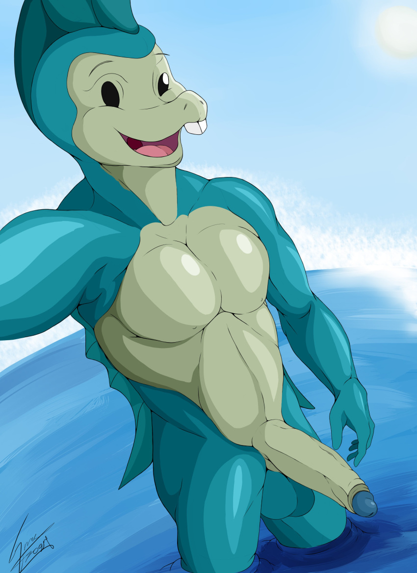 2021 absurd_res anthro balls big_muscles blue_balls blue_body blue_glans buckteeth day fish genitals glans help!_i'm_a_fish hi_res humanoid_genitalia humanoid_penis male marine muscular muscular_anthro muscular_male mxgreey open_mouth open_smile outside penis sasha_(help!_i'm_a_fish) seahorse sky smile solo standing sun syngnathid syngnathiform teeth tongue water