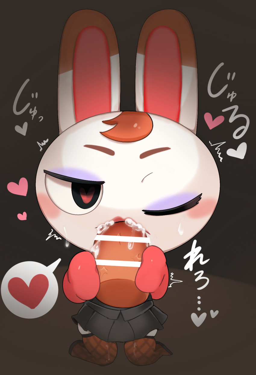 &lt;3 &lt;3_eyes animal_crossing anthro censored clothing duo eyeshadow fellatio female fishnet fishnet_legwear genitals hashimochi hi_res lagomorph legwear leporid lipstick makeup male male/female male_penetrating mammal nintendo one_eye_closed oral penetration penile penis rabbit sex tiffany_(animal_crossing)