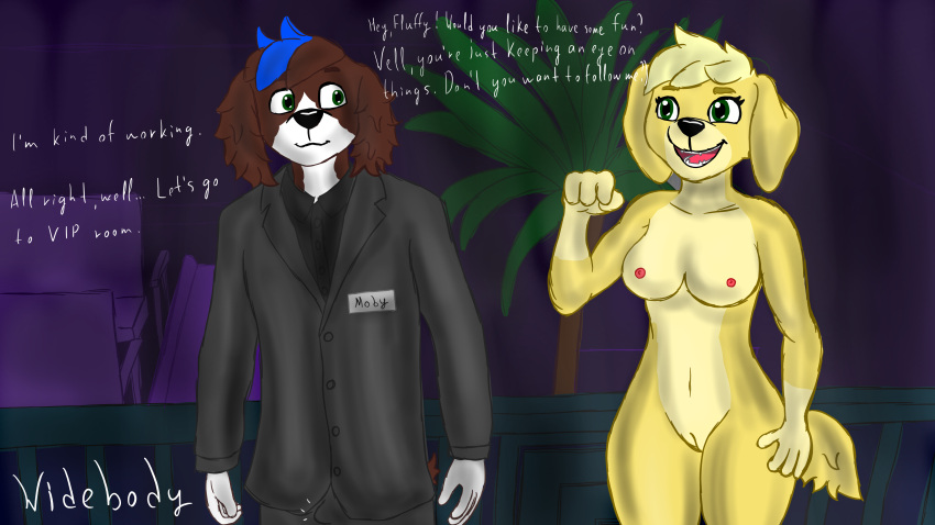 16:9 4k absurd_res anthro bird_dog breasts brown_body brown_fur canid canine canis clothed clothing domestic_dog duo ella_(paw_patrol) english_text erection erection_under_clothing female fur genitals golden_retriever hi_res hunting_dog male mammal moby_(paw_patrol) mobywidebody nipples nude open_mouth palm_tree paw_patrol plant portuguese_water_dog pussy retriever smile smoking text tree white_body white_fur widescreen yellow_body yellow_fur