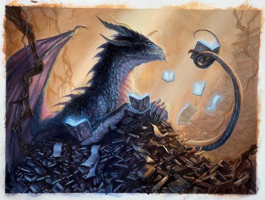 4_horns ambiguous_gender black_body black_scales book claws countershade_face countershade_scales countershade_tail countershade_torso countershading dragon feral hasbro hoard holding_book holding_object holding_with_tail horn magic magic:_the_gathering membrane_(anatomy) membranous_wings multi_horn official_art painting_(artwork) reading reading_book scales scalie scroll snout solo tail traditional_media_(artwork) tyler_walpole western_dragon white_body white_eyes white_scales wings wizards_of_the_coast