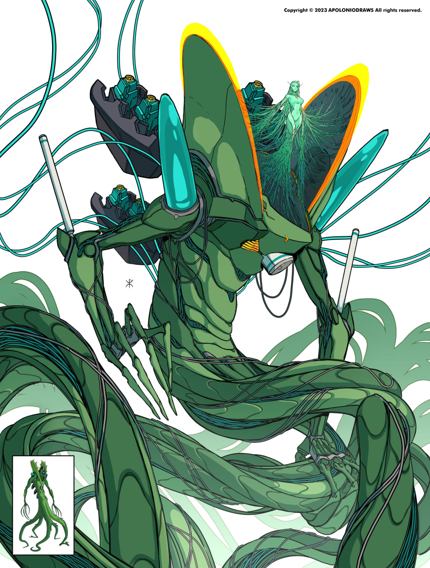 1girl absurdres apoloniodraws ben_10 biomechanical blue_eyes colored_skin genderswap genderswap_(mtf) green_skin highres light_bulb looking_afar machine mecha monster_girl omnitrix plant plant_girl robot vines wildvine