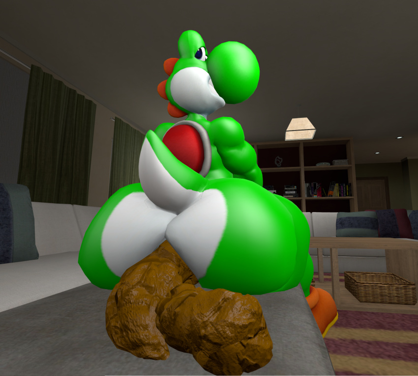 3d_(artwork) anthro big_butt boots bottomless butt chair clothed clothing digital_media_(artwork) dinosaur dragon feces footwear furniture happy hi_res huge_butt living_room male mario_bros nintendo nude on_chair partially_clothed pooping pooping_on_sofa rear_view reptile saddle scalie scat shoes sitting sitting_on_chair smile smiling_at_viewer smirk smirking_at_viewer solo source_filmmaker tecbuttlovefa yoshi yoshi_(character)