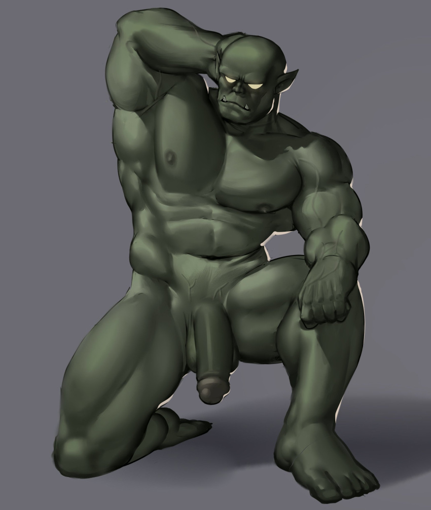 absurd_res anthro balls barefoot biceps casual_nudity deltoids feet genitals green_body guppo hi_res humanoid humanoid_feet humanoid_genitalia humanoid_hands humanoid_penis male mammal muscular muscular_anthro muscular_male nipples nude orc pecs penis plantigrade quads solo solo_focus tusks