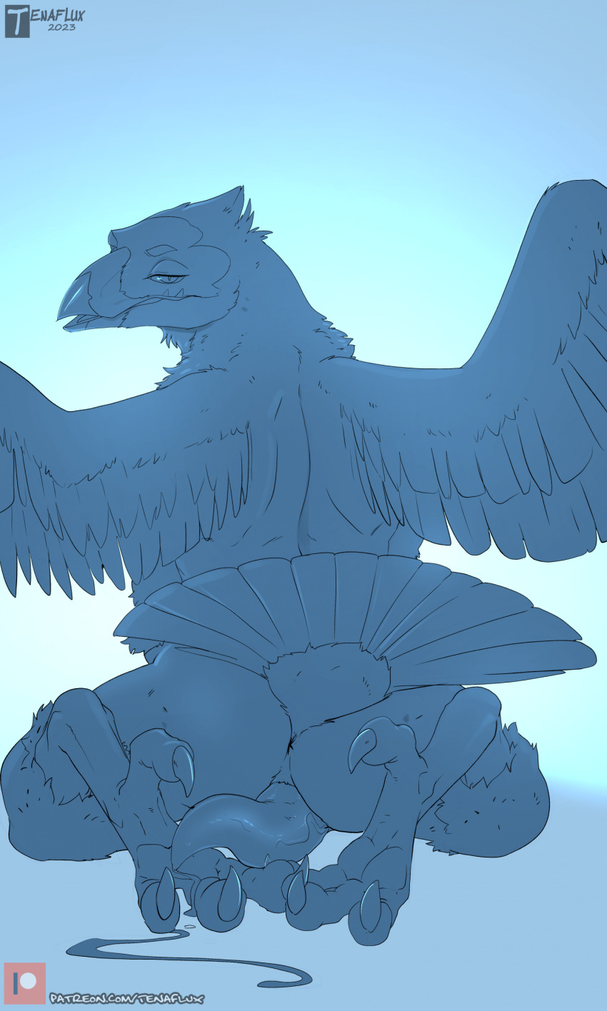 2023 4_toes absurd_res anisodactyl anthro anus avian avian_feet beak biped bird butt claws corvid corvus_(genus) feet genitals hi_res looking_at_viewer looking_back looking_back_at_viewer lying male monochrome nude on_front oscine passerine patreon patreon_logo penis presenting presenting_hindquarters presenting_penis raven signature solo talons tapering_penis tenaflux text toes url wings