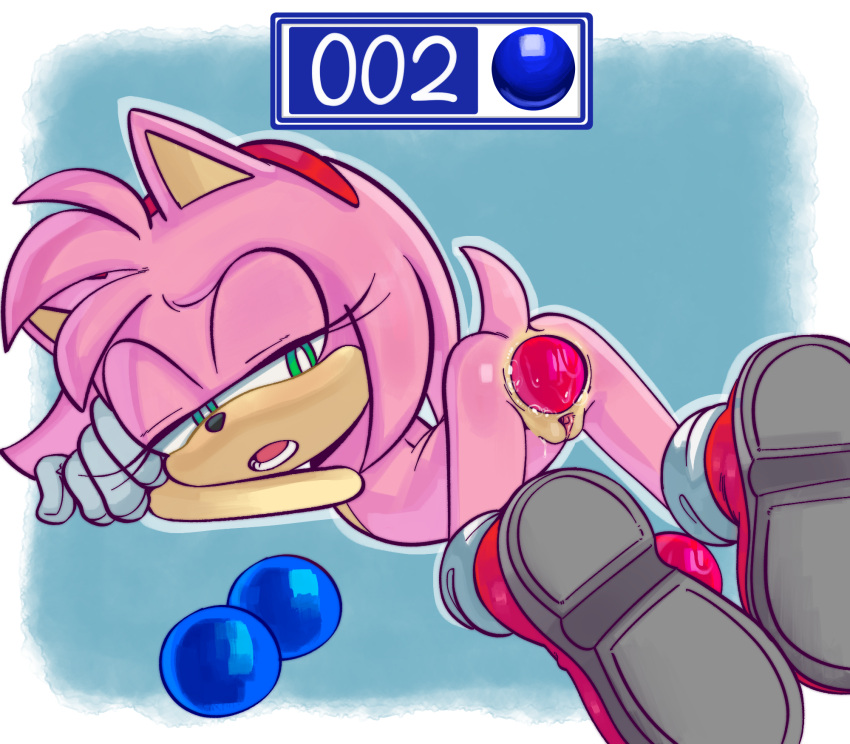 2023 accessory all_fours amy_rose anal anal_penetration anthro ball_in_ass butt countershade_chest eulipotyphlan female flat_chested fur genitals green_eyes headband hedgehog hexanne hi_res large_penetration mammal mostly_nude object_in_ass penetration pink_body pink_fur pussy sega slim solo sonic_the_hedgehog_(series)