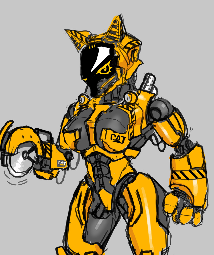 abs absurd_res alternate_version_at_source anthro biped breasts construction construction_equipment construction_vehicle equipment exhaust exhaust_pipe felid feline female fist grey_body hi_res im51nn5 industrial looking_at_viewer machine mammal nude power_tool robot saw simple_background solo standing thick_thighs tools vehicle yellow_body yellow_eyes