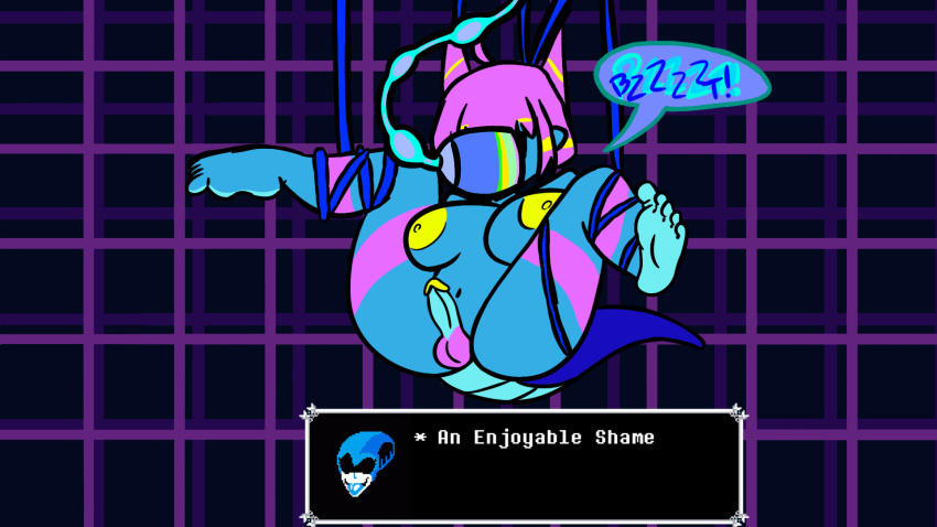 ahoge bayaverse black_hair blonde_hair blue_skin breasts candykanna colored_nipples colored_skin deltarune deltarune_chapter_2 dialog dialogue dialogue_box dragon_girl dragon_horns dragon_tail flat_color forced futanari highres horns hypnosis kanna_kobayashi large_areolae large_breasts lizard_tail mind_control non-web_source pink_hair queen_(deltarune) scared simple_background simple_eyes split_hair tail text_box trans_woman_(lore) transformation transgender_woman werewire wire yellow_nipples