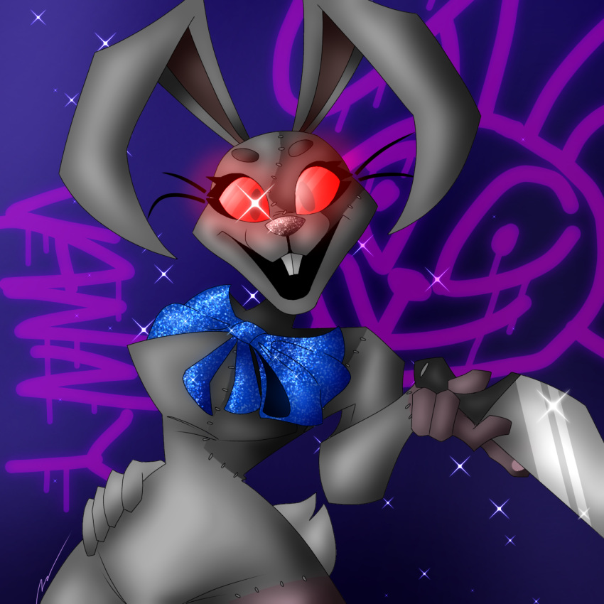 big_breasts bow_tie breasts buckteeth bunny_costume clothing costume female five_nights_at_freddy's five_nights_at_freddy's:_security_breach glitter graffiti hi_res humanoid knife lagomorph leporid mammal passiona_roo rabbit rabbit_ears red_eyes scottgames scut_tail short_tail solo steel_wool_studios tail teeth thick_thighs vanny_(fnaf) wide_hips
