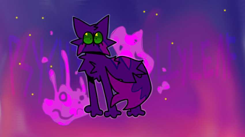 burneraccount9382 catkid0228 concept_art felid feline female feral fluffy fluffy_tail fur green_eyes hi_res hollyleaf_(warriors) idea mammal power_of_three psychic purple_body purple_fur solo tail warriors_(cats)