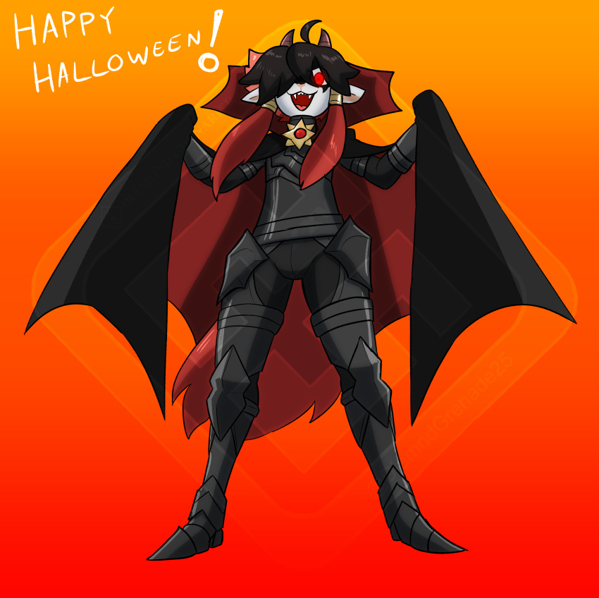 absurd_res anthro armor black_armor cape clothing diamond_grenadier dracula fangs fusion generation_6_pokemon generation_8_pokemon halloween happy_halloween hektor_the_horny_edgy_knight hi_res holidays honedge horn legendary_pokemon male nintendo one_eye_obstructed pendant pokemon pokemon_(species) pokemon_fusion red_eyes solo teeth vampire wooloo zacian