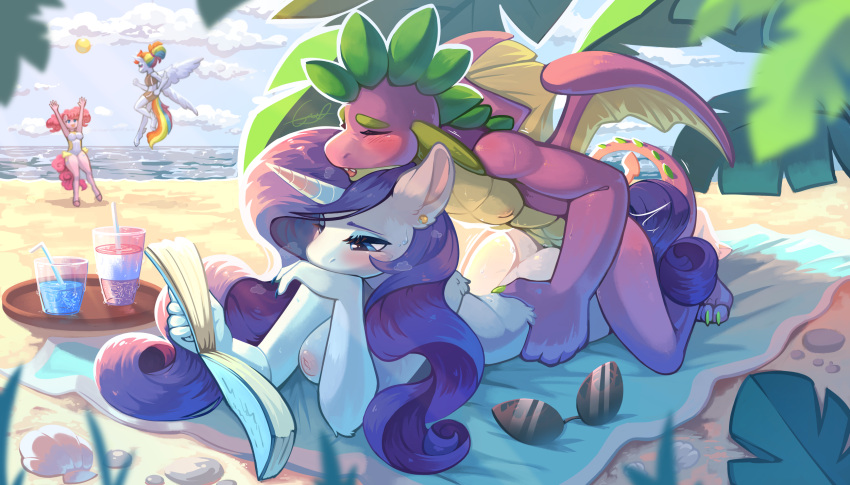 anthro beach blue_eyes blush book breasts claws dragon duo earth_pony equid equine female friendship_is_magic fur hair hasbro hi_res horn horse lying male male/female male_penetrating mammal my_little_pony nipples nude on_front peachmayflower pegasus penetration pinkie_pie_(mlp) pony public public_nudity public_sex purple_hair rainbow_dash_(mlp) rarity_(mlp) reading reading_book seaside sex spike_(mlp) tail unicorn white_body wings