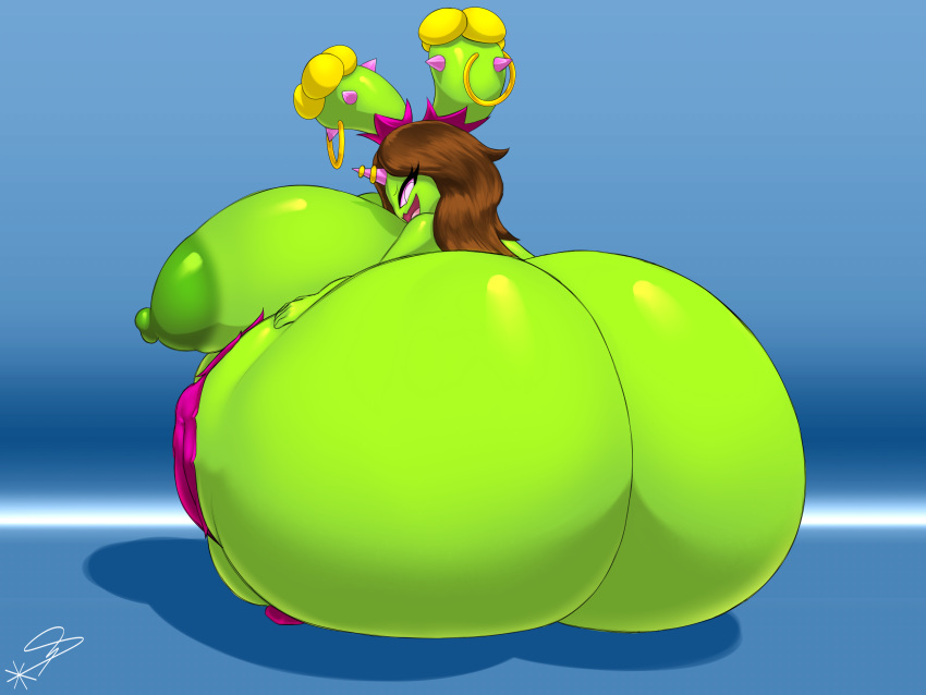 2023 absurd_res anthro areola big_breasts big_butt breasts butt chiquita_(lexoastonov) crouching digital_media_(artwork) ear_piercing ear_ring elemental_creature fan_character female flora_fauna generation_5_pokemon green_areola green_body green_nipples hair hi_res huge_breasts huge_butt humanoid hyper hyper_breasts hyper_butt jewelry long_hair looking_at_viewer maractus nintendo nipples piercing plant pokemon pokemon_(species) presenting presenting_hindquarters ring_piercing simple_background smile solo starstrikex thick_thighs wide_hips