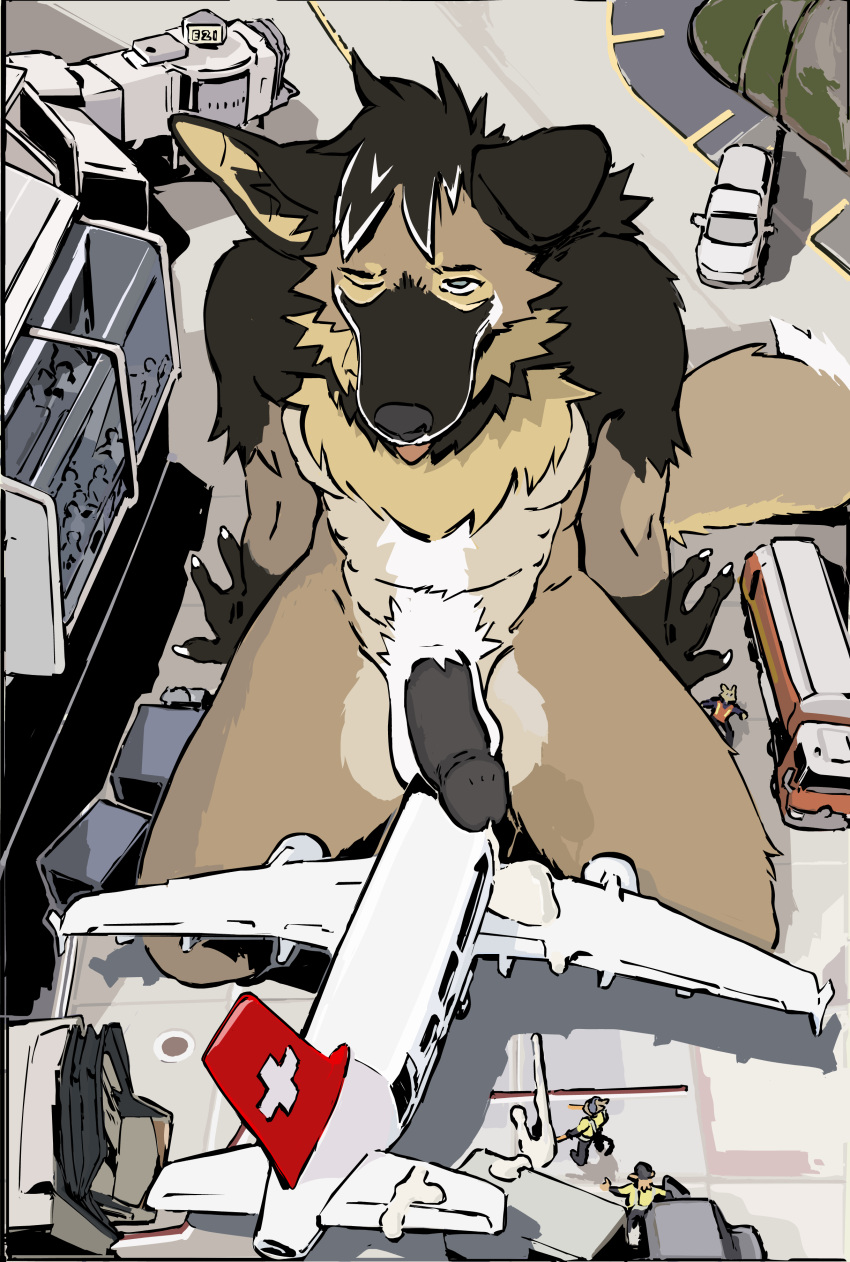 absurd_res airport anthro canid canine hi_res karidas_(rexroyale) macro male mammal maned_wolf microtransac nonbinary_(lore) solo