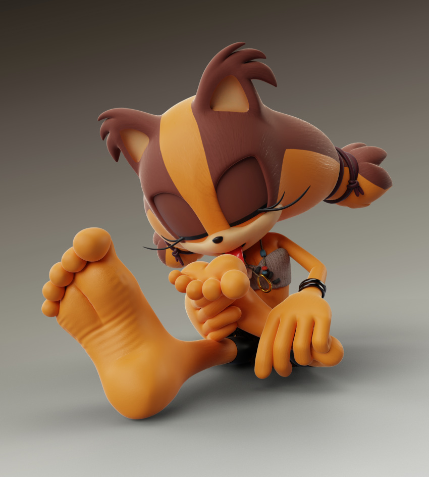 3d_(artwork) badger barefoot digital_media_(artwork) feet feetymcfoot female hi_res mammal mustelid musteline orange_body sega solo sonic_boom sonic_the_hedgehog_(series) sticks_the_jungle_badger