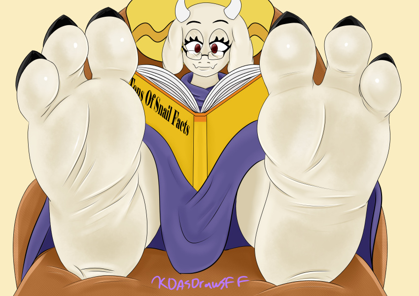 absurd_res book bovid caprine feet foot_focus hi_res kdasdrawsff mammal reading reading_book soles toes toriel undertale_(series)