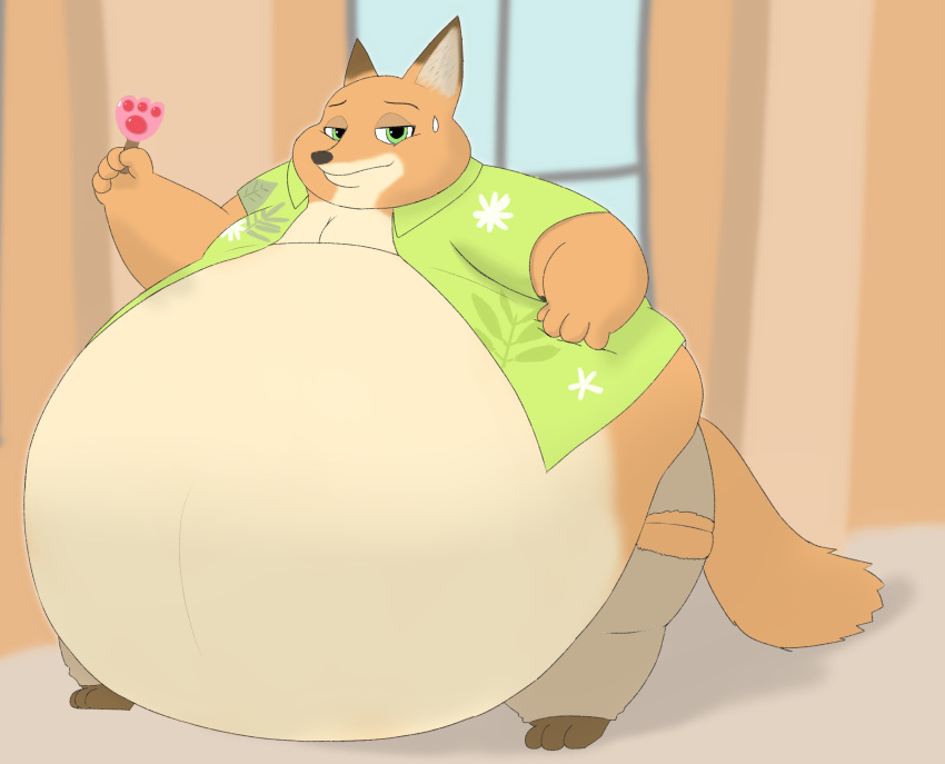 belly big_(disambiguation) disney hi_res kazutti nick_wilde obese overweight weight_gain zootopia