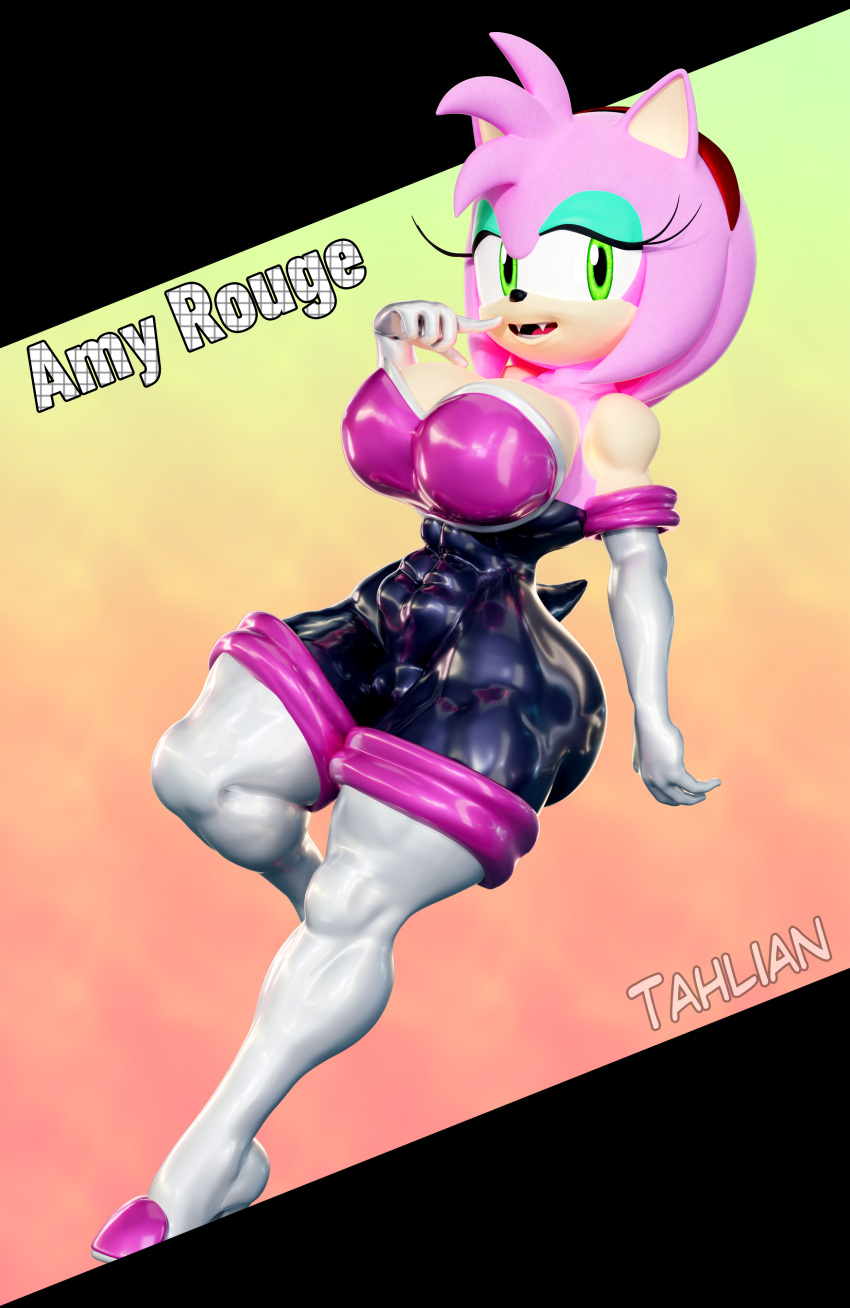 3d_(artwork) abs absurd_res amy_rose anthro armwear big_breasts blender_(software) boots breasts camel_toe clothed clothing cosplay curvy_figure digital_media_(artwork) elbow_gloves eulipotyphlan fangs female footwear fur gloves green_eyes handwear hedgehog hi_res idw_publishing latex looking_at_viewer mammal muscular pink_body rouge_the_bat_outfit rubber rubber_clothing rubber_suit sega simple_background solo sonic_the_hedgehog_(comics) sonic_the_hedgehog_(idw) sonic_the_hedgehog_(series) tahlian teeth text thick_thighs tight_clothing voluptuous wide_hips