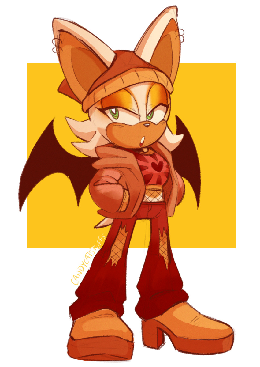 2023 anthro bat candycatstuffs clothing ear_piercing ear_ring eyeshadow female footwear fur green_eyes half-closed_eyes hi_res makeup mammal narrowed_eyes piercing ring_piercing rouge_the_bat sega signature simple_background solo sonic_the_hedgehog_(series) white_body white_fur wings