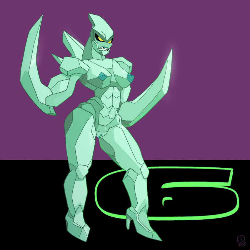2023 alien alien_humanoid ben_10 breasts cartoon_network clenched_teeth crystal crystal_creature crystal_humanoid diamondhead elemental_creature elemental_humanoid female front_view full-length_portrait genitals green_body hi_res humanoid mineral_fauna mineral_humanoid nipples not_furry nude petrosapien portrait profannytea pussy solo standing teeth yellow_eyes