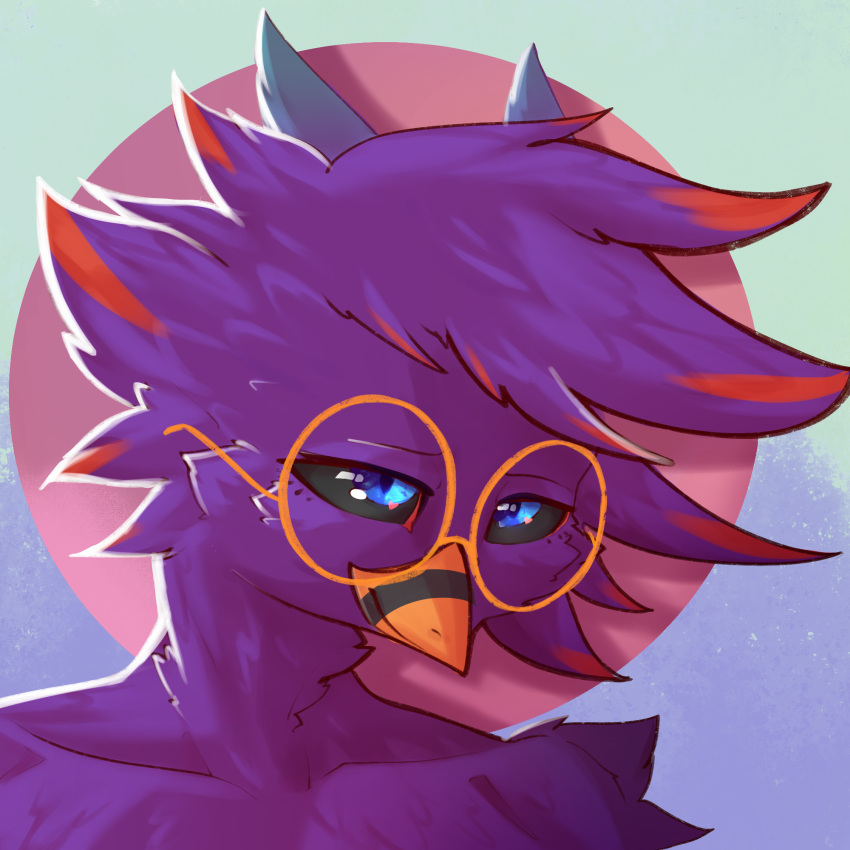 avian bird blue_eyes eyewear glasses headshot_portrait hi_res nerd portrait shaded smile smolspearrow soft_shading