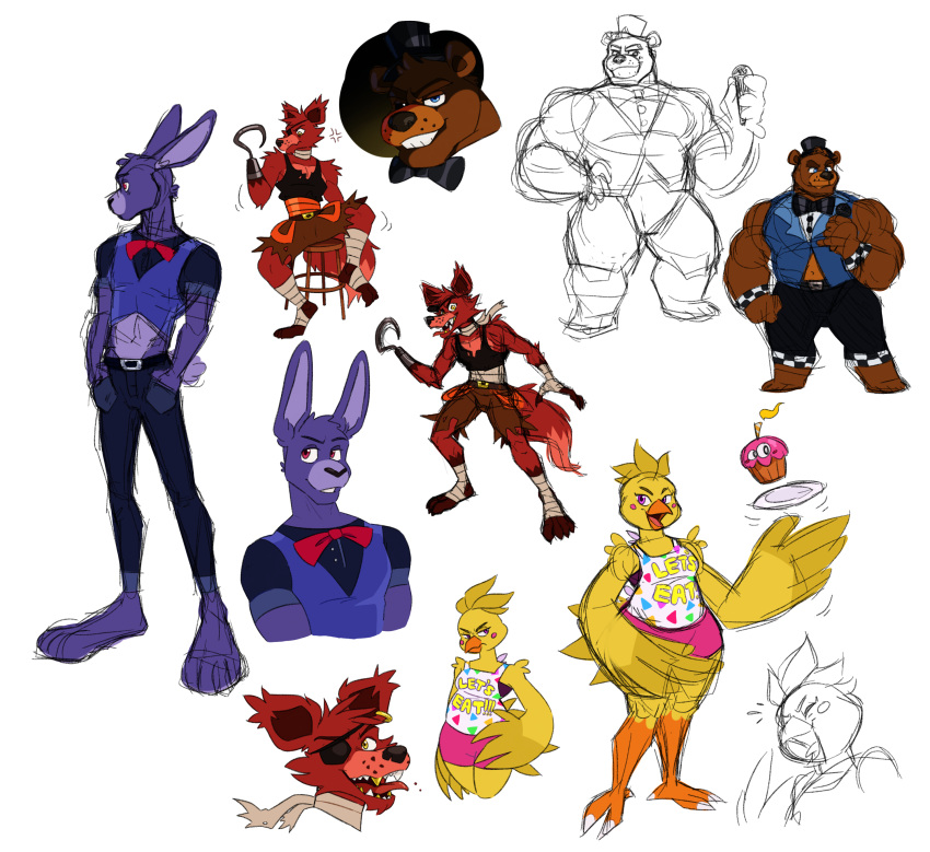 absurd_res anthro avian beak bear biped bonnie_(fnaf) canid canine chica_(fnaf) clothed clothing dipstick_tail english_text eye_patch eyewear feathers female five_nights_at_freddy's fox foxy_(fnaf) freddy_(fnaf) fur gold_(metal) gold_tooth hi_res hook hook_hand lagomorph leporid male mammal markings open_mouth open_smile poppin rabbit scottgames sketch smile solo tail tail_markings text text_on_clothing text_on_topwear tongue tongue_out topwear yellow_body yellow_feathers