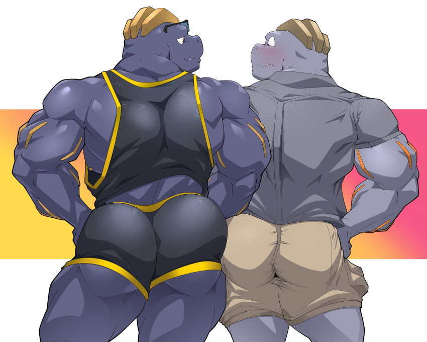 back_muscles biceps butt duo flint_steel generation_1_pokemon hi_res humanoid machoke maldu male male/male muscular muscular_humanoid muscular_male nintendo pokemon pokemon_(species) rear_view ryuji_kaiyo