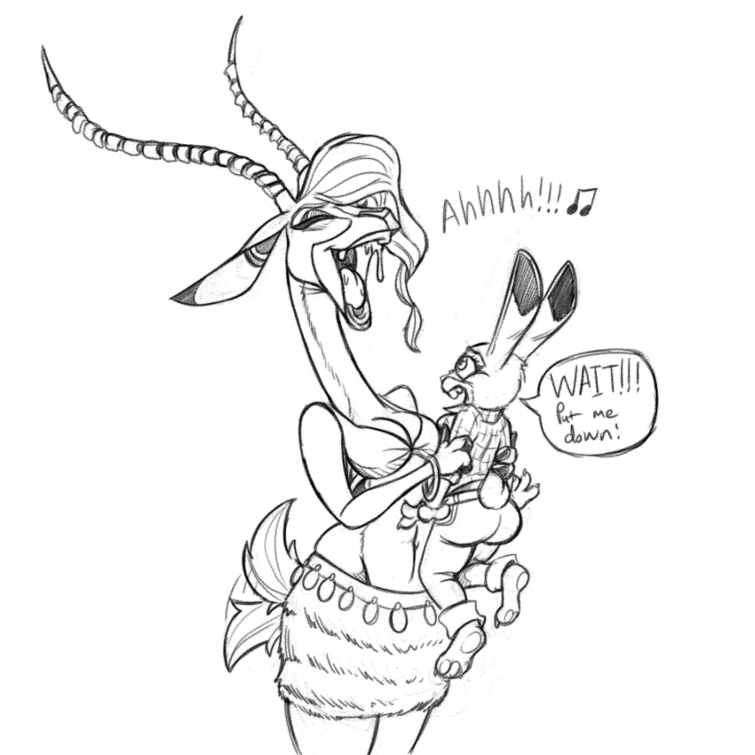 afterimage antelope anthro anthro_pred anthro_prey big_butt bodily_fluids bottomwear bovid breasts butt cleavage clothed clothing coin_belt digital_drawing_(artwork) digital_media_(artwork) disney dripping duo female female/female female_pred female_prey gaping_mouth gazelle gazelle_(zootopia) hi_res holding_character imminent_vore judy_hopps killboo lagomorph larger_anthro larger_female larger_pred leporid long_neck mammal midriff navel open_mouth pants pattern_clothing pattern_shirt pattern_topwear plaid plaid_clothing plaid_shirt plaid_topwear rabbit saliva saliva_drip scared shirt size_difference skirt smaller_anthro smaller_female smaller_prey tail tail_motion tailwag tight_bottomwear tight_clothing tight_pants topwear uvula vore zootopia