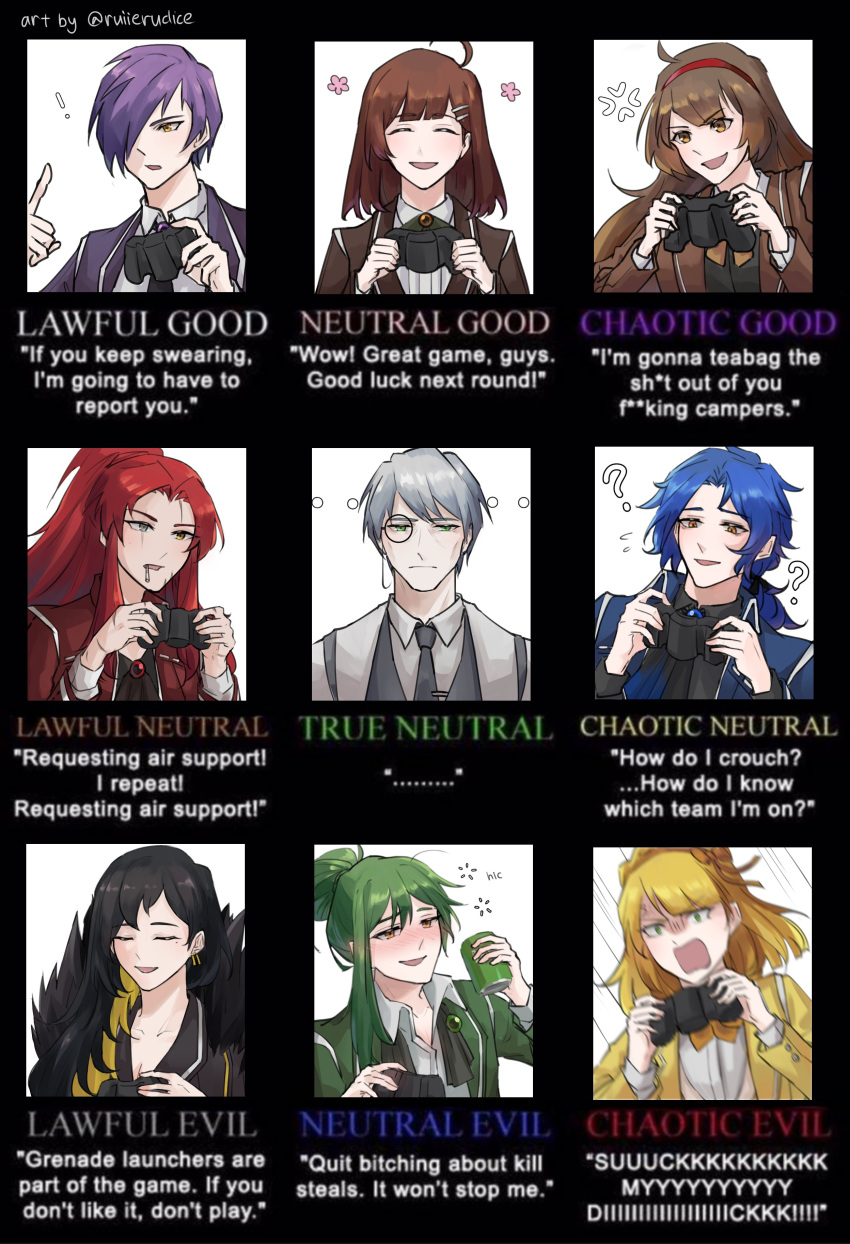 5boys 6+girls absurdres ahoge alignment_chart binah_(project_moon) black_hair blue_hair brown_eyes brown_hair chesed_(project_moon) closed_eyes colored_inner_hair folded_ponytail gebura_(project_moon) green_eyes green_hair hair_ornament hair_over_one_eye hairband hairclip high_ponytail highres hod_(project_moon) hokma_(project_moon) library_of_ruina long_hair low_ponytail malkuth_(project_moon) monocle multicolored_hair multiple_boys multiple_girls netzach_(project_moon) parted_bangs parted_lips project_moon purple_hair red_hair ruiieru sidelocks smile tiphereth_a_(project_moon) very_long_hair white_hair yesod_(project_moon)