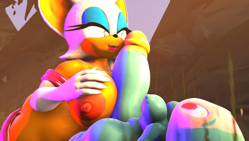 3d_(artwork) anthro areola ashley432 balls bat big_balls big_breasts big_penis blush bodily_fluids breast_play breasts chao_(sonic) clothing cum digital_media_(artwork) duo erection female footwear genital_fluids genitals gloves gynomorph gynomorph/female handwear hi_res huge_penis humanoid_genitalia humanoid_penis intersex intersex/female legwear lipstick makeup mammal nipples nude open_mouth penis rouge_the_bat sega sex shoes sonic_the_hedgehog_(series) source_filmmaker thick_thighs titfuck watermark