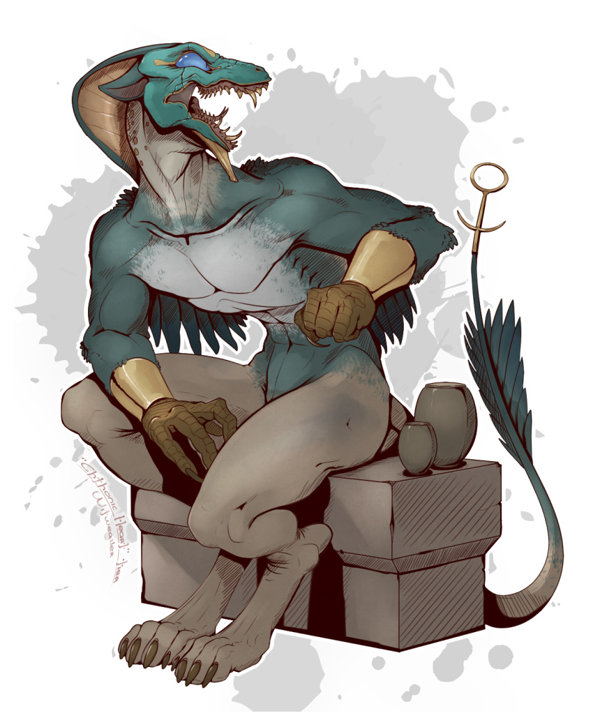 anthro barefoot claws feet hi_res kredri male nude open_mouth paws reptile scalie simple_background snake solo toe_claws tongue