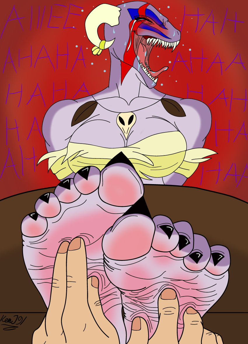 2015 5_toes absurd_res ambiguous_gender amulet anthro argonian arms_tied barefoot bdsm bethesda_softworks black_claws blush bodily_fluids bodypaint bondage bound breasts claws countershade_arms countershade_feet countershade_neck countershade_torso countershading curled_horn duo eyes_closed feet female female/ambiguous fingernails foot_fetish foot_focus haa hi_res horn human humanoid_feet kmj91_(artist) laugh laugh_vocalization mammal nails open_mouth pale_skin pink_blush plantigrade purple_body red_background restraints saliva scalie sharp_teeth simple_background snout soles solo_focus stocks tears teeth the_elder_scrolls tickle_fetish tickle_torture tickling tickling_feet toe_claws toe_curl toes tongue tongue_out war_paint white_horn wrinkle wrinkled_feet wrinkled_soles wrinkles