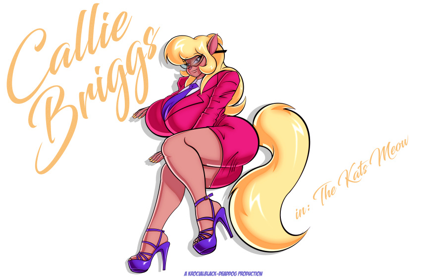 absurd_res anthro big_breasts blonde_hair breasts callie_briggs clothed clothing deaddog2007 domestic_cat eyewear felid feline felis female footwear green_eyes hair hanna-barbera hi_res high_heels krocialblack mammal platform_footwear platform_heels solo swat_kats thick_thighs