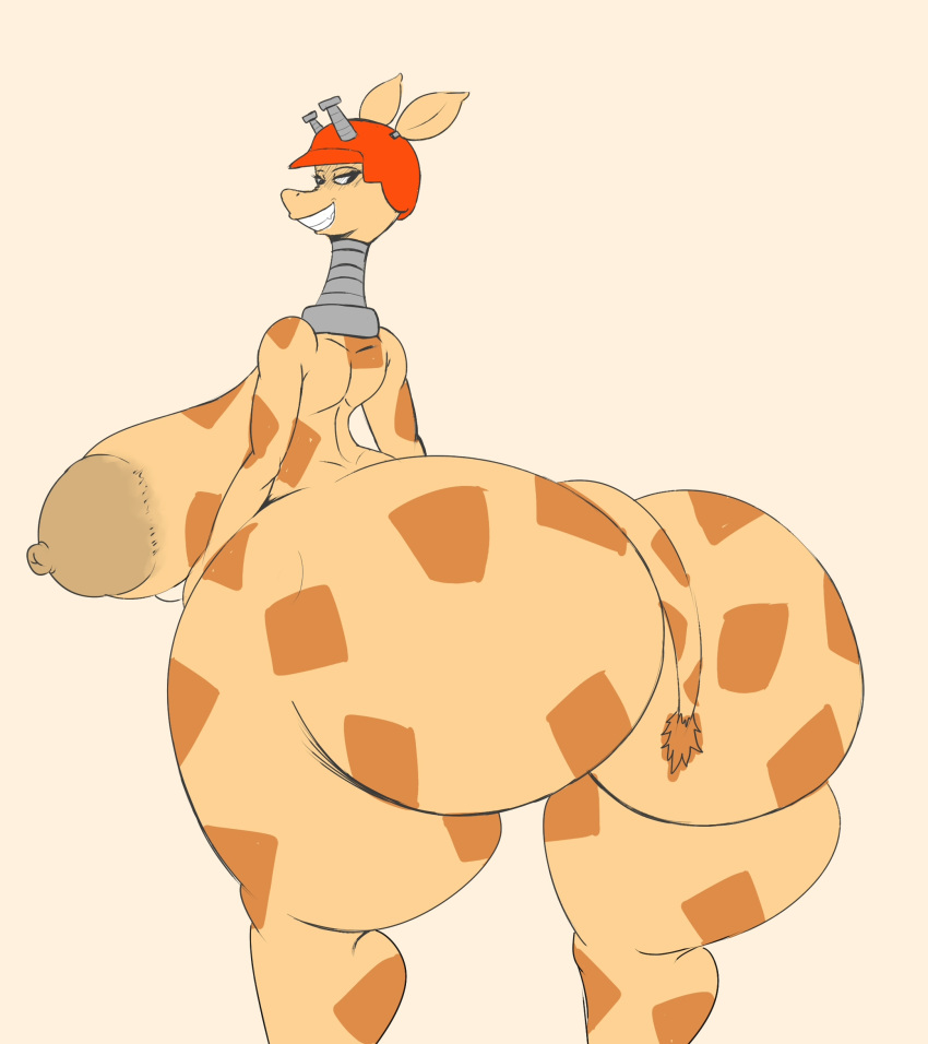 absurd_res anthro areola armor bedroom_eyes big_breasts big_butt black_eyes breasts butt cartoon_network female giraffe giraffid grey_areola grey_nipples headgear helmet hi_res huge_breasts huge_butt looking_back machine mammal mao_mao:_heroes_of_pure_heart narrowed_eyes neom-daddy nipples nude ramaraffe robot seductive side_boob smile solo spots spotted_body tan_body thick_thighs wide_hips