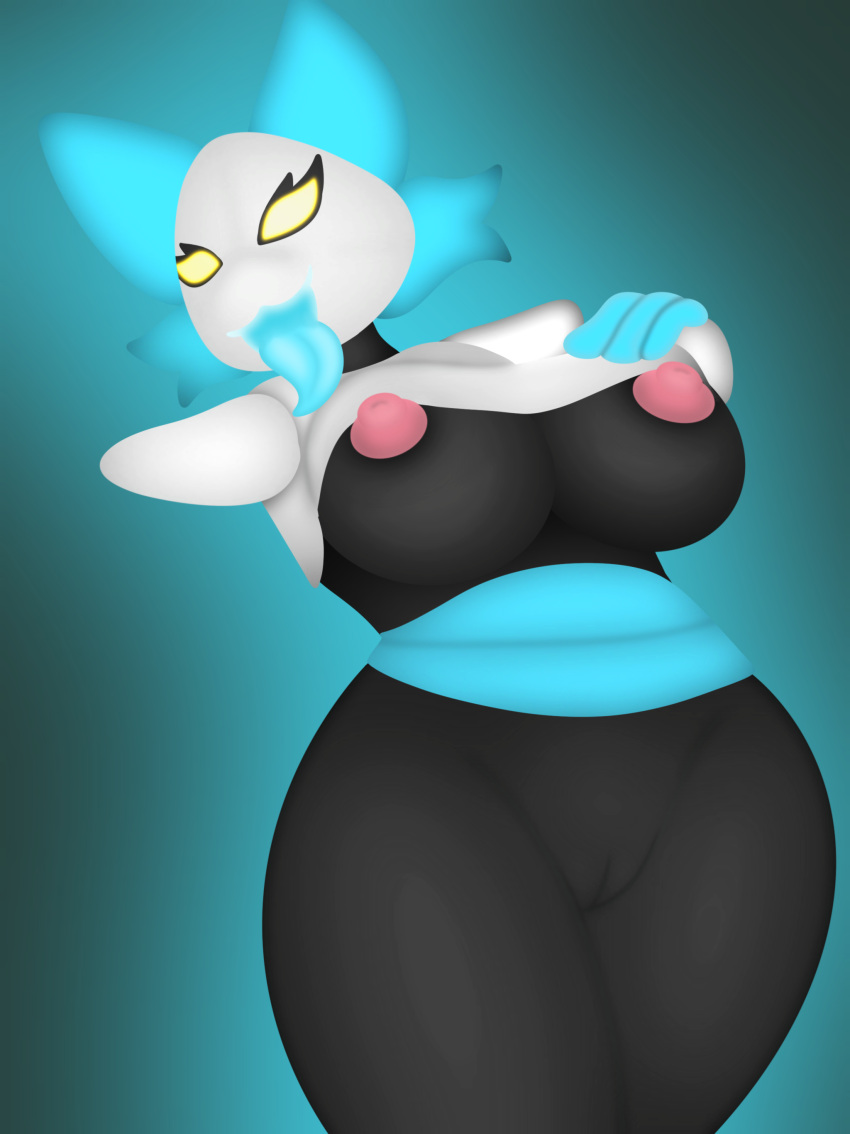 absurd_res anthro big_breasts breasts clothed clothing deltarune digital_media_(artwork) female floating_hands fur galaxyhusky genitals hair hi_res humanoid looking_at_viewer machine nipples nude pussy robot simple_background smile solo tasque_manager undertale_(series) yellow_eyes