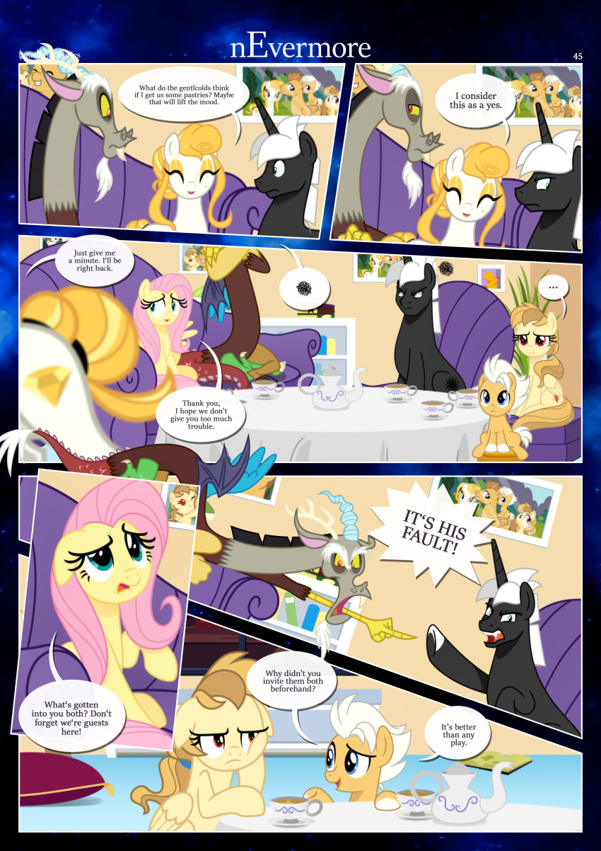 absurd_res alice_goldenfeather_(estories) anthro beverage blaming border brother_(lore) brother_and_sister_(lore) chimera container crossed_arms cup cutie_mark daughter_(lore) dialogue discord_(mlp) draconequus ears_down ears_up earth_pony equid equine estories eyes_closed fable_(estories) family_photo fangs female feral fluttershy_(mlp) folded_wings friendship_is_magic frown gesture golden_jewel_(estories) group grumpy hasbro hi_res horn horse inside looking_away male mammal mobius_(estories) mother_(lore) mother_and_child_(lore) mother_and_daughter_(lore) mother_and_son_(lore) my_little_pony open_mouth parent_(lore) parent_and_child_(lore) parent_and_daughter_(lore) parent_and_son_(lore) pegasus photo pivoted_ears pointing pointing_at_another pony sibling_(lore) sister_(lore) sitting smile son_(lore) tea tea_cup teapot teeth unicorn walking white_border wide_eyed wings