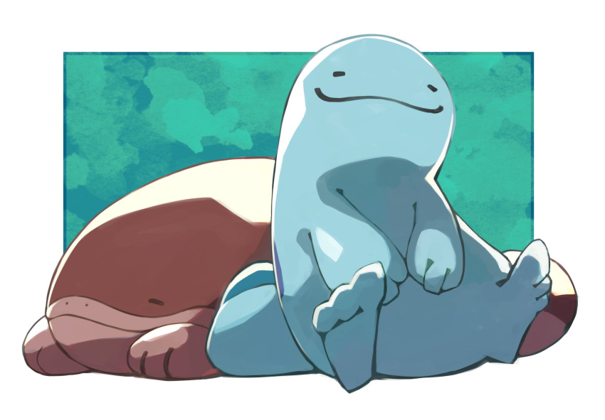 animal_focus clodsire closed_eyes commentary_request gara_(qbeuxvii22) green_background highres no_humans nostrils pokemon pokemon_(creature) quagsire simple_background sitting sleeping tail white_background