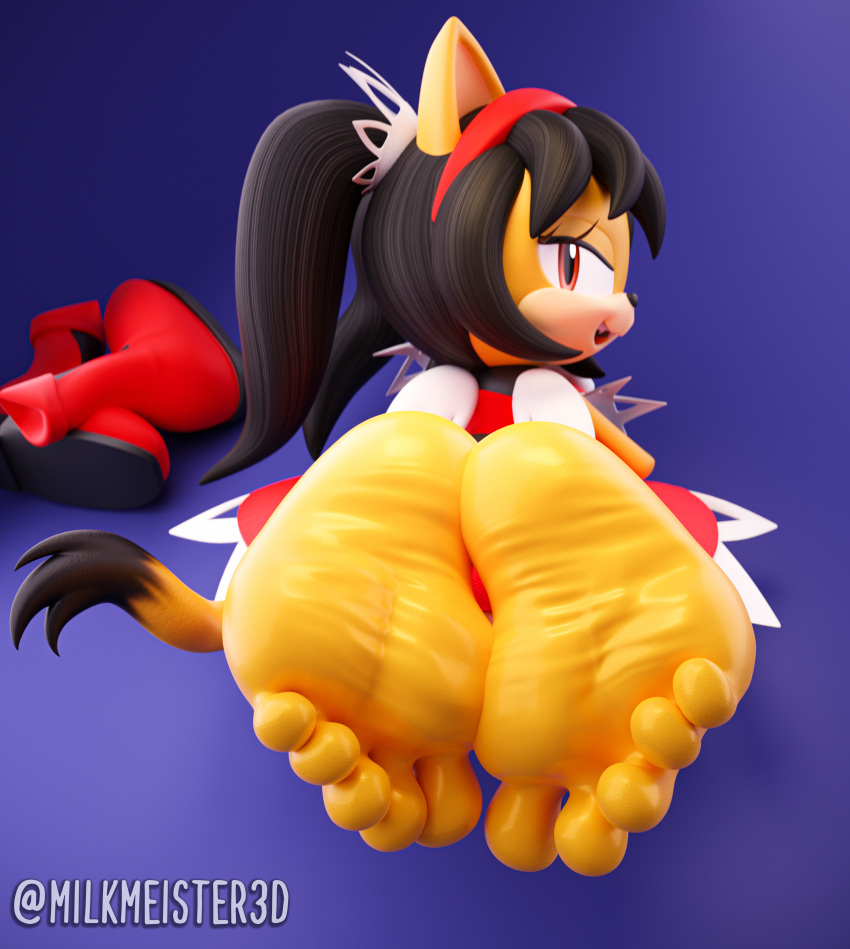 2023 3d_(artwork) 5_toes absurd_res anthro barefoot big_feet digital_media_(artwork) domestic_cat feet felid feline felis female female_focus first_person_view foot_fetish foot_focus fur hi_res honey_the_cat human humanoid_feet looking_back mammal milkmeister3d plantigrade sega shoes_removed soles solo sonic_the_fighters sonic_the_hedgehog_(series) toes wrinkled_feet yellow_body yellow_fur