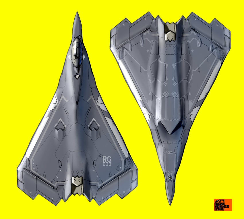 aircraft airplane asterozoa concept_art english_commentary fighter_jet highres jet lockheed_martin logo military military_vehicle multiple_views no_humans original prototype_design realistic roundel science_fiction signature sketch yellow_background